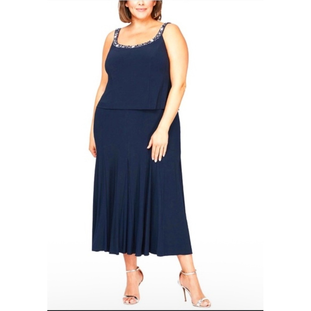 Alex Evenings Mother Of The Bride Navy Blue Dress Size 20 Embellished‎ Evening